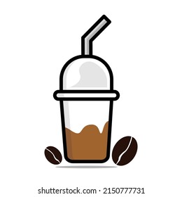 Vector illustration coffee cup icon with coffee beans on white background