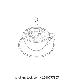 Vector Illustration Coffee Cup Latte Art Love - Mockup template for Cafe, Restaurant brand identity design. Lineart Design - Vector