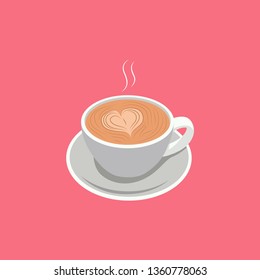 Vector Illustration Coffee Cup Latte Art Love - Mockup template for Cafe, Restaurant brand identity design. Flat Design - Vector