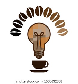 vector illustration with coffee cup and lightbulb for creative ideas and caffeine connection concept svg