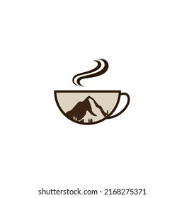 Vektorgrafik einer Kaffeetasse und eines Berges für eine Ikone, ein Symbol oder ein Logo. geeignet für Logos oder Cafés von Cafés und andere Kaffeehäuser