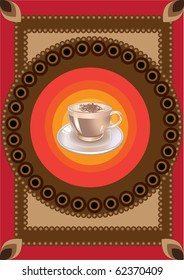 Vector illustration of Coffee cup on the cool ornate background