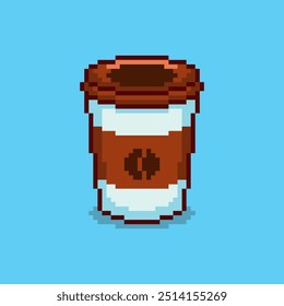 Vector Illustration of coffee cup with Pixel Art Design, perfect for game assets themed designs