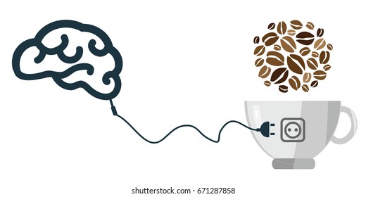 vector illustration of coffee cup with plug boosting energy brain activity