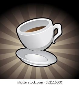 Vector Illustration of a Coffee Cup with a saucer on a brown background