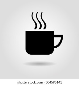 Vector illustration of a coffee cup with three curved lines of steam above. Side view. 