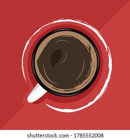 Vector illustration of coffee cup top view. Flat cartoon style illustration. Start the day with a coffee.