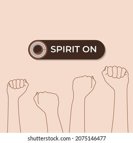 Vector illustration with coffee cup top view and spirit on concept. Creative poster for cafe and restaurant design