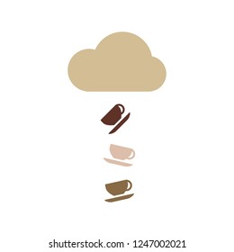 vector illustration of coffee cups dropping from cloud for tasty caffeinated drinks banner