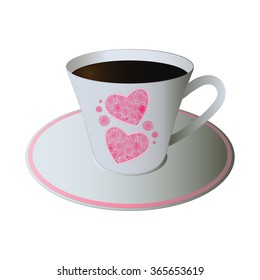 Vector illustration of coffee cups, saucers and love.