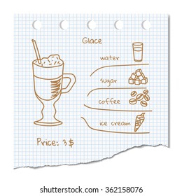 Vector illustration coffee drink recipe "Glace"