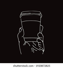 Ilustración vectorial de las bebidas de café en fondo negro y blanco y diseño de líneas de arte