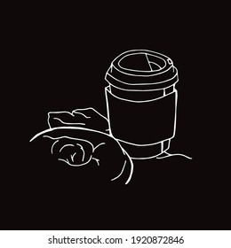 Vector Illustration of Coffee Drinks in Black and White Background and Line Art Design