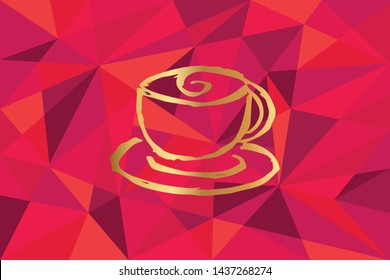 Vector Illustration of Coffee Drinks Icon with Red Polygon and Geometric. Graphic Design for Template, Layout, Background, Poster and More.