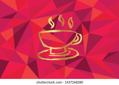 Vector Illustration of Coffee Drinks Icon with Red Polygon and Geometric. Graphic Design for Template, Layout, Background, Poster and More.