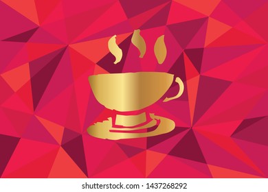 Vector Illustration of Coffee Drinks Icon with Red Polygon and Geometric. Graphic Design for Template, Layout, Background, Poster and More.