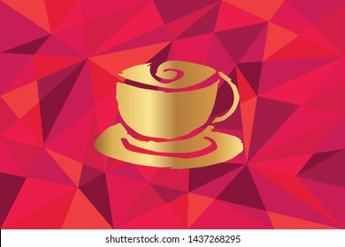 Vector Illustration of Coffee Drinks Icon with Red Polygon and Geometric. Graphic Design for Template, Layout, Background, Poster and More.