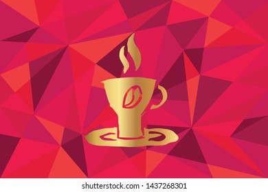 Vector Illustration of Coffee Drinks Icon with Red Polygon and Geometric. Graphic Design for Template, Layout, Background, Poster and More.