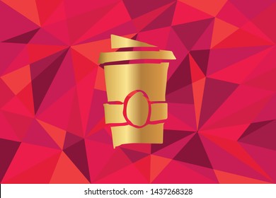Vector Illustration of Coffee Drinks Icon with Red Polygon and Geometric. Graphic Design for Template, Layout, Background, Poster and More.