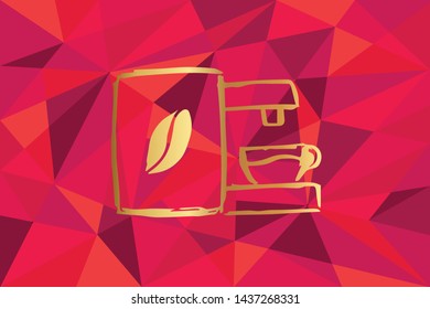 Vector Illustration of Coffee Drinks Icon with Red Polygon and Geometric. Graphic Design for Template, Layout, Background, Poster and More.