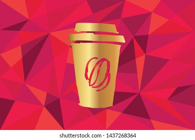 Vector Illustration of Coffee Drinks Icon with Red Polygon and Geometric. Graphic Design for Template, Layout, Background, Poster and More.