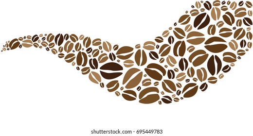 vector illustration for coffee flow or river with brown beans in decorative wave shape