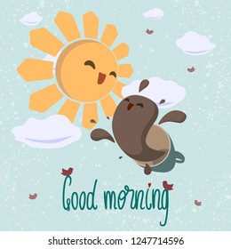 vector illustration of coffee flying out from cup in positive attitude