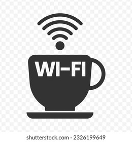 Vector illustration of coffee free wifi icon in dark color and transparent background(PNG).
