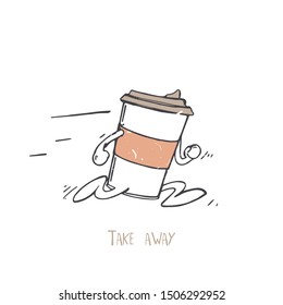 Vector illustration - Coffee to Go,  cartoon character, isolated, hand drawing 