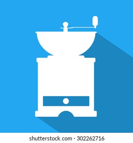 Vector illustration of coffee grinder flat icon with long shadow.