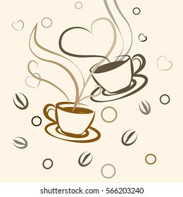 Vector illustration of coffee with hearts.