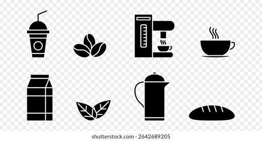 Ilustración vectorial de conjunto de iconos de café aislado sobre fondo transparente