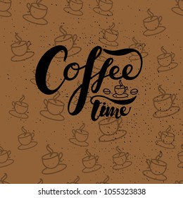 Vector illustration of Coffee   with the inscription for packing product to store, gift, message. shopping packaging. Inscription , invitation , banner template. Calligraphy background. 