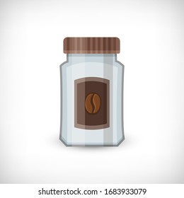 Vector illustration. Coffee Jar icon. Transparent empty coffee bean jar. Vignette background. Flat style. Element for web design.
