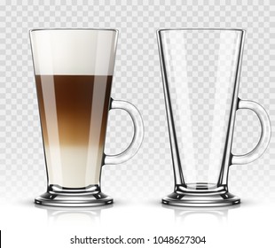 Vector Illustration Of Coffee Latte In Glass On Transparent Background