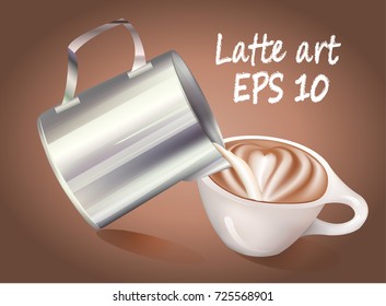 Vector illustration of coffee latte. Making latte art.