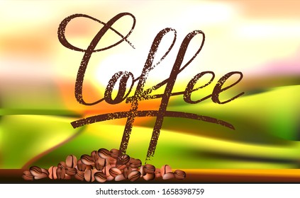 Vector illustration of coffee lettering for cafe. Logo for coffee company