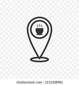 Vector illustration of coffee location icon in dark color and transparent background(png).