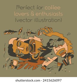 Vector illustration for coffee lovers and enthusiasts. Creative surreal illustration. Line art design. Coffee shop banner template. Caffeine free poster. Caffeine thirst idea.