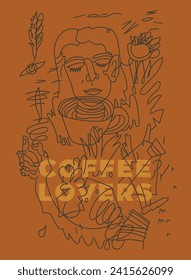 Vector illustration for coffee lovers and enthusiasts. Creative surreal illustration. Line art design. Coffee shop banner template. Caffeine free poster. Caffeine thirst idea.