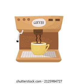 Vector illustration of a coffee machine brewing coffee in a cup.