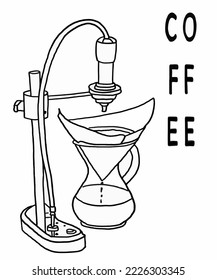 Vector illustration of coffee machine. Cup with cappuccino, americano, espresso, mocha, latte, cocoa. Inscription of coffee. Coffee view for poster, postcards, magazines, advertising.