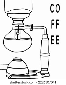 Vector illustration of coffee machine. Cup with cappuccino, americano, espresso, mocha, latte, cocoa. Inscription of coffee. Coffee view for poster, postcards, magazines, advertising.