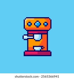 Vector Illustration of Coffee Machine with Pixel Art Design, perfect for game assets themed designs