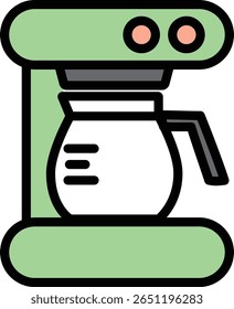 Ilustração vetorial de cafeteira com pote de vidro em fundo transparente, aparelho de cozinha moderno