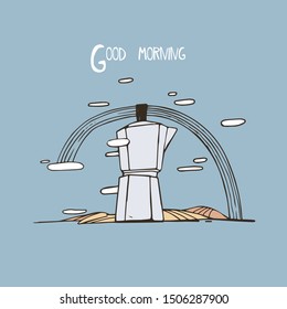 Vector illustration - Coffee maker, moka express, simple, hand drawing