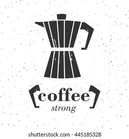 Vector illustration of coffee maker. Typography poster or banner