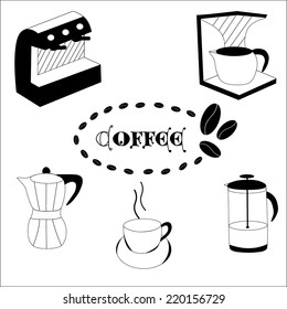 Vector illustration of coffee making black and white
