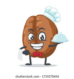 vector illustration of coffee mascot or character wearing chef hat and serve food