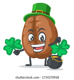 vector illustration of coffee mascot or character wearing shamrock hat